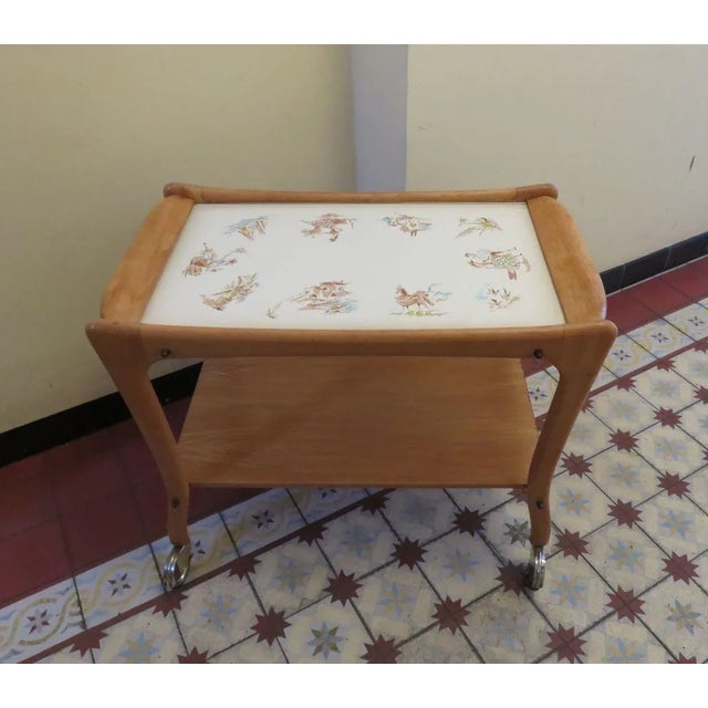 1950s Wood & Ceramic Trolley on Wheels, 1950s For Sale - Image 5 of 18