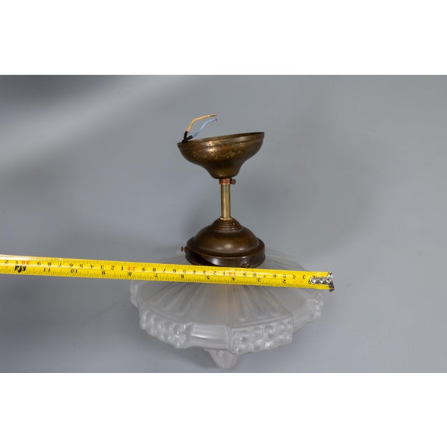 Art Deco French Frosted White Glass and Brass Ceiling Light, 1930s For Sale - Image 17 of 18