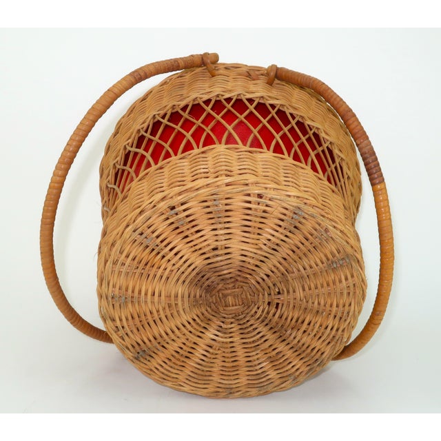 Red b.f. Goodrich N'icer Red Ice Bucket With Wicker Basket Carrier, 1950's For Sale - Image 8 of 13
