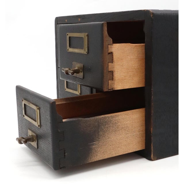 Mid 20th Century Vintage Four Drawer Tabletop Oak Card File For Sale - Image 5 of 8