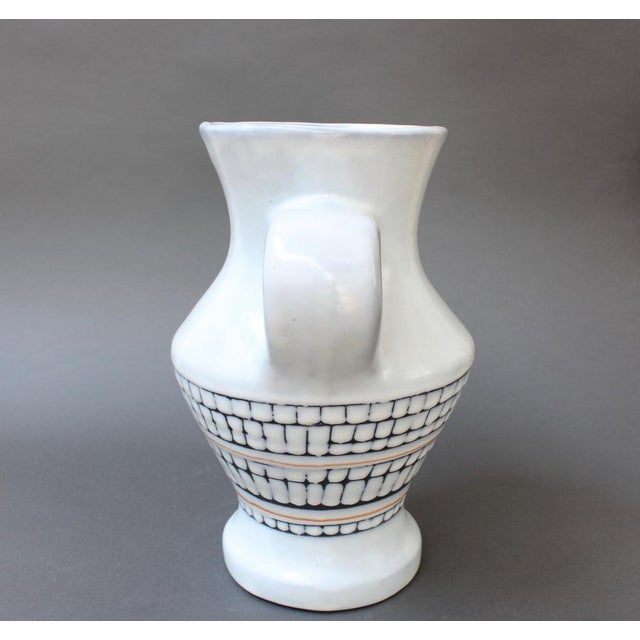 White Vintage French Ceramic Vase with Handles by Roger Capron, 1950s For Sale - Image 8 of 18