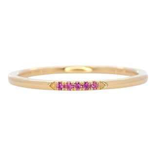 Minimalist Pink Sapphire Band Ring: Solid 14k Gold Jewelry, Size 6.75 For Sale