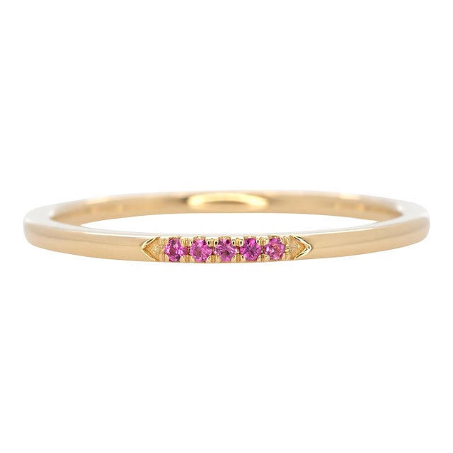 Minimalist Pink Sapphire Band Ring: Solid 14k Gold Jewelry, Size 6.75 For Sale