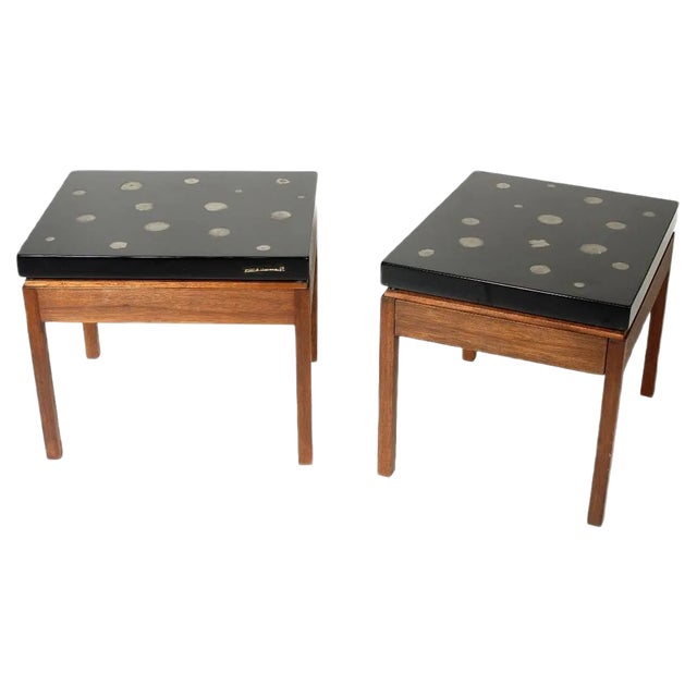 Side Tables in Black Resin and Marcasite by E. Allemeersch, Set of 2 For Sale