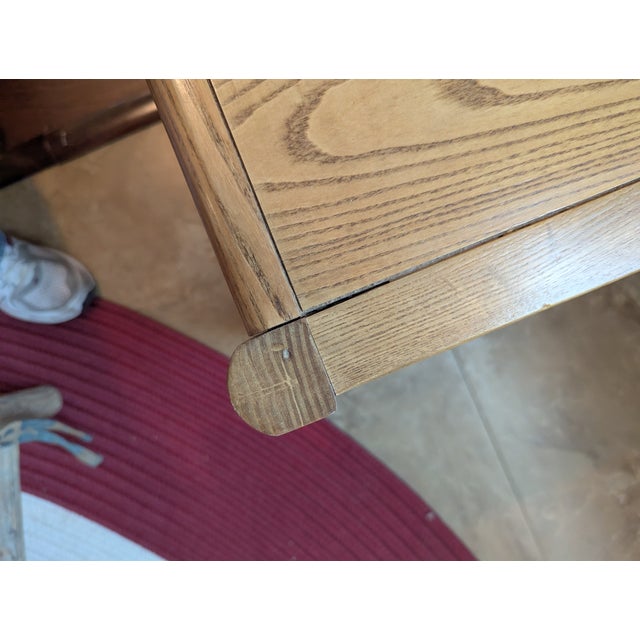 1980s Thomasville 4 Piece Light Oak Living Room Tables: 2 End Tables, Sofa Console Table and Square Glass Coffee Table For Sale - Image 18 of 18