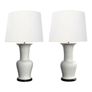 Imposing Pair Chinese Off-White Glazed Ceramic Baluster Form Lamps For Sale