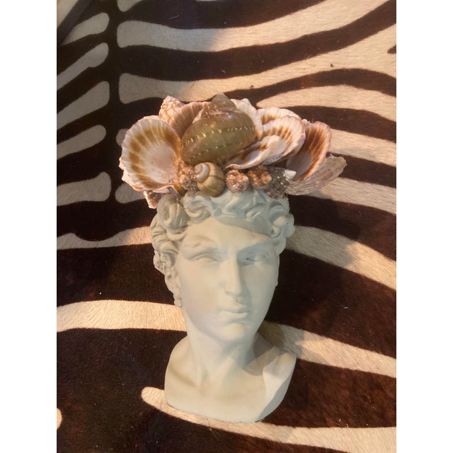 Shell-Encrusted Bust in Farrow & Ball “Blue Gray” For Sale - Image 4 of 12