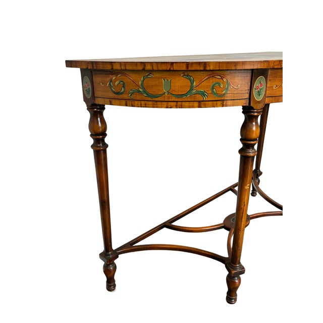 Late 20th Century Neoclassical Adam Style Paint-Decorated Demilune Console Table With Drawers For Sale In Charlotte - Image 6 of 11