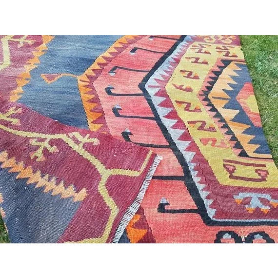Raspberry Red 1970s Vintage Turkish Wool Kilim Runner - 2′9″ × 11′1″ For Sale - Image 8 of 9