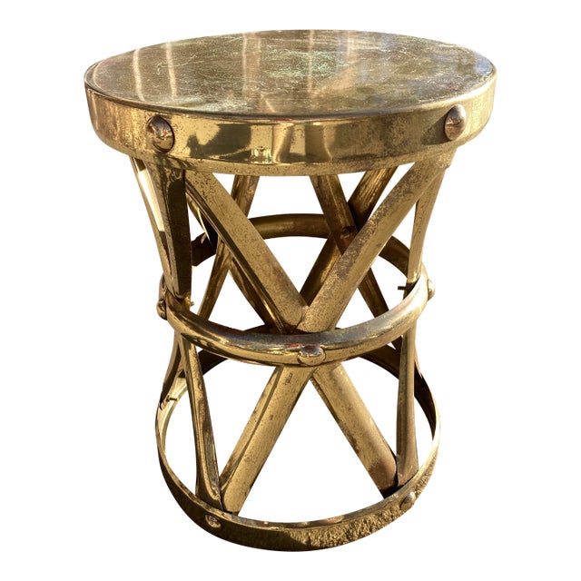 Brass X-Stool From Sarreid Ltd. Made in Hong Kong For Sale
