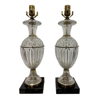 Pair, Paul Hanson Cut Crystal, Ormolu & Marble Table Lamps, Mid-20th Century For Sale