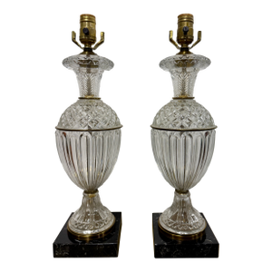 Pair, Paul Hanson Cut Crystal, Ormolu & Marble Table Lamps, Mid-20th Century
