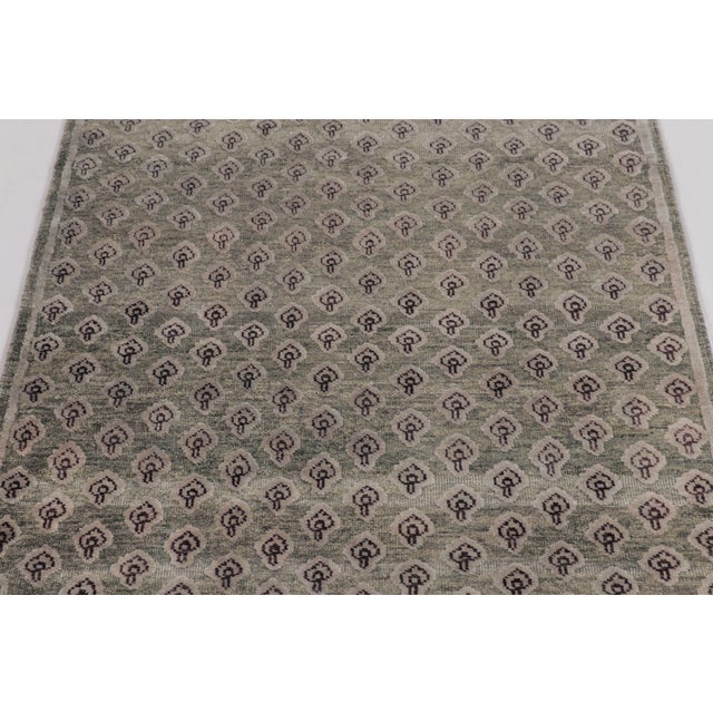 Rug & Kilim Rug & Kilim’s Block Print Rug in Gray and Purple Floral Pattern For Sale - Image 4 of 9