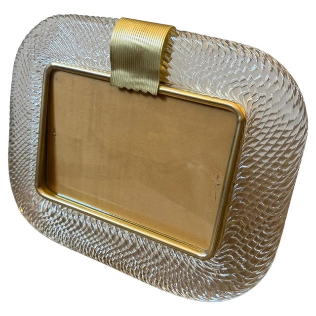 Art Deco 1990s Barovier Style Art Deco Murano Glass and Brass Horizontal Picture Frame For Sale - Image 3 of 11