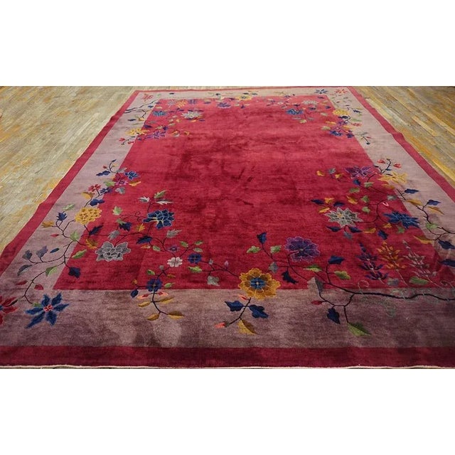 1920s Chinese Art Deco Carpet, Size: 8' 9" x 11' 5" 1920s Knotted Purple Wool Antique Chinese - Art Deco Room Size...