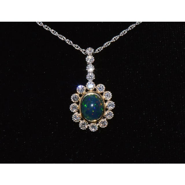Early 21st Century Certified Natural 2.77CTS VS F Diamond Black Opal 18K Solid Gold Pendant Necklace For Sale - Image 5 of 10