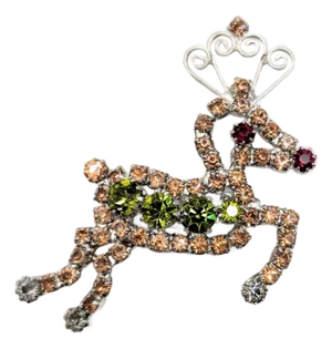 Vintage 1960s Signed Hobe Rhodium Plated Rhinestone Reindeer Brooch