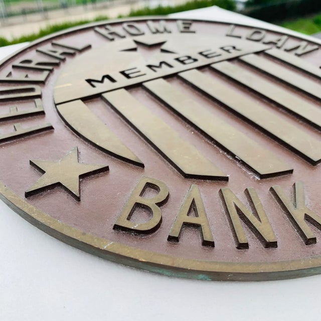 Vintage Embossed Metal Industrial Sign for "Federal Home Loan Bank System Member" Measures 12" x 12" and weighs roughly...