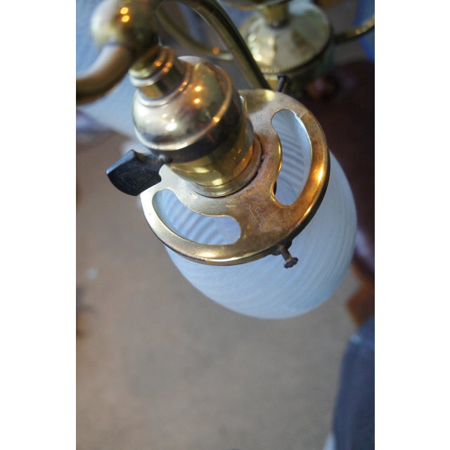 Antique Victorian Hubbell Opalescent Swirl Glass 4 Light Pendant Chandelier 38" For Sale - Image 14 of 14
