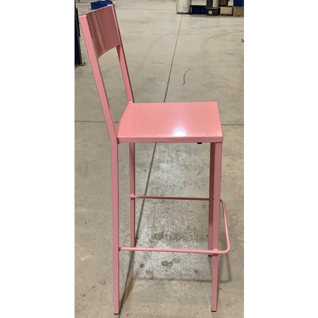 Metal New Pink Industrial Wrought Iron Shop, Counter Stool with Metal Seat and Back For Sale - Image 7 of 18