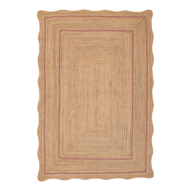 Pink Natural Jute Wave Scallop Rug 2.5x6 Ft. For Sale