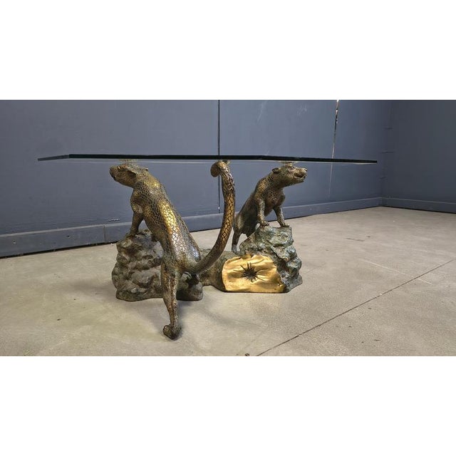 1970s Bronze and Glass Leopard Coffee Table, 1970s For Sale - Image 5 of 12