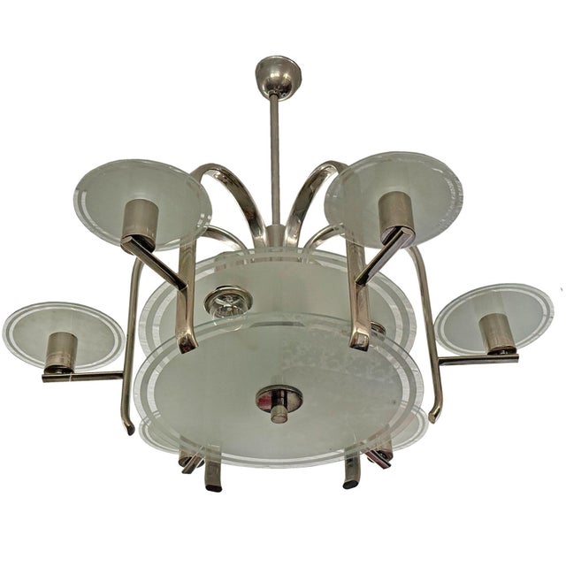 Vintage Bohemian Bauhaus Nickel Chandelier, 1932 For Sale - Image 3 of 6