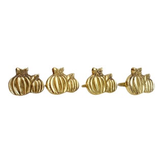 Vintage Pumpkin Napkin Ring Holders - Autumn / Thanksgiving Decor - 4 Solid Brass For Sale