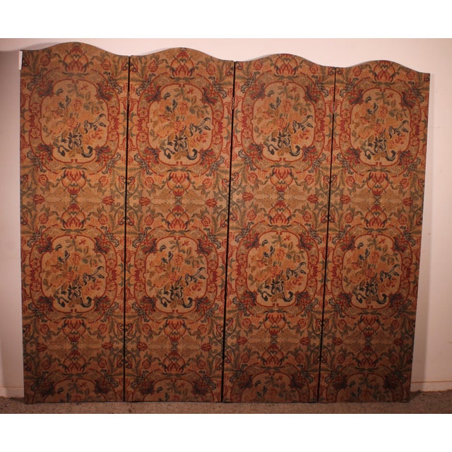 19th Century Painted Fabric Four-Panel Screen For Sale - Image 6 of 12