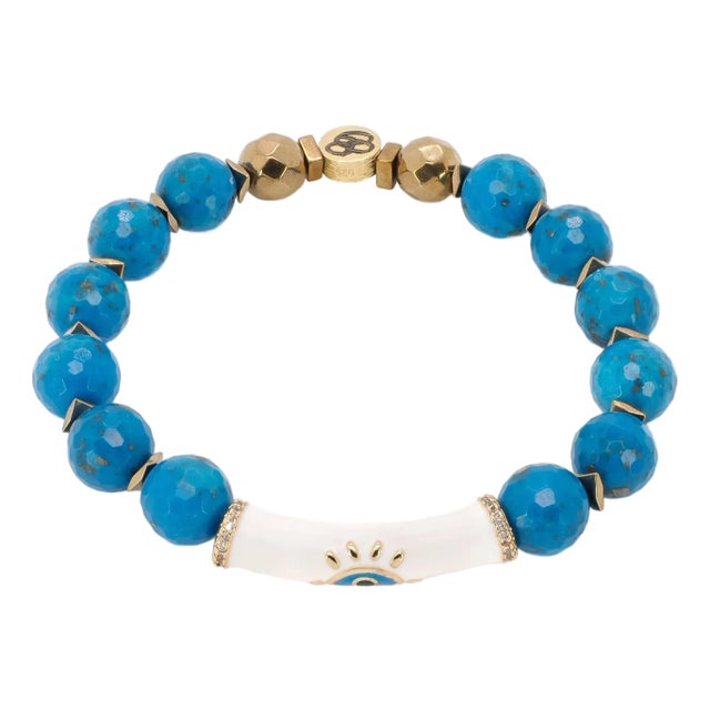 Evil Eye Design Turquoise Stone Calming Beaded Bracelet For Sale