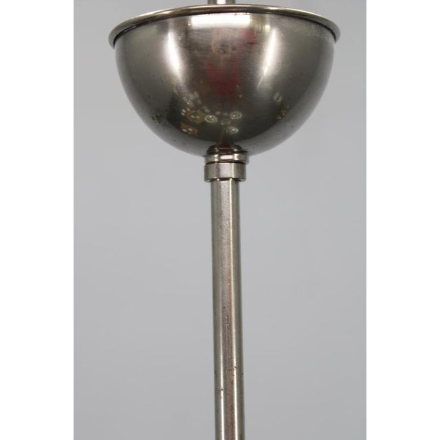 White Art Deco Nickel Pendant Light with Cylindrical Light Opaline Shades, Czechoslovakia, 1930s For Sale - Image 8 of 15