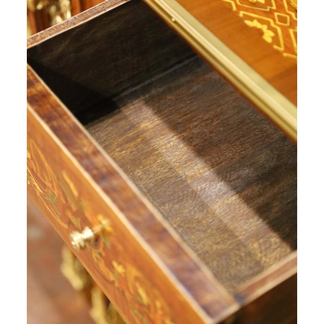 Near Pair of Mid-Century French Louis XVI Ormolu Marquetry Side Tables For Sale - Image 11 of 17