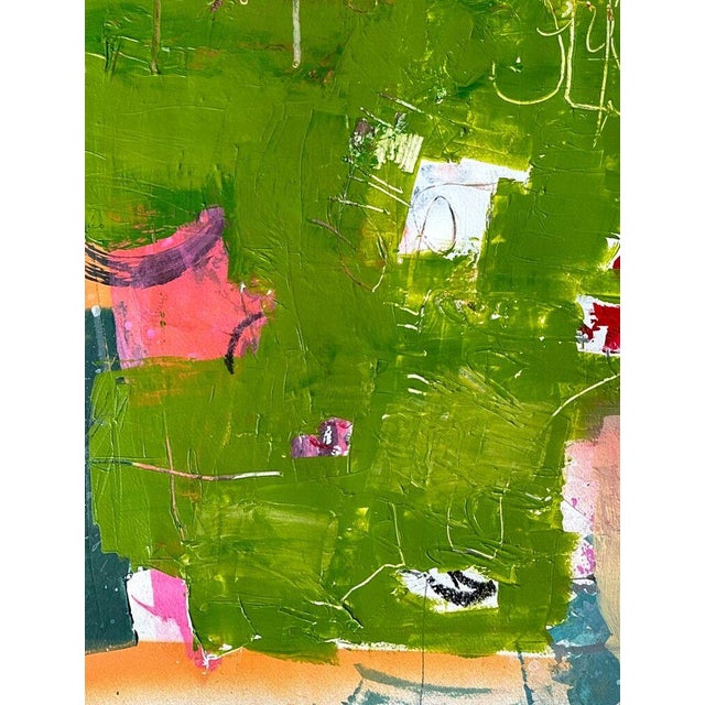 2020s Christiane Corcelle "Orquevaux Mossy Whispers" Mixed Media on BFK Paper, Framed Abstract Painting in Moss Green, Pink and Red, 2024 For Sale - Image 5 of 9