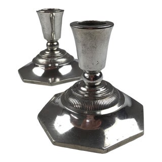 1930s Art Deco Set of 2 Danish Just Andersen Pewter Candlesticks For Sale