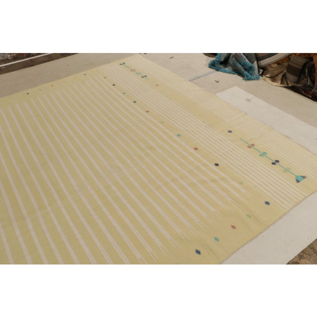 Rug & Kilim Vintage Dhurrie Kilim in Beige With White Stripe Patterns For Sale - Image 4 of 7