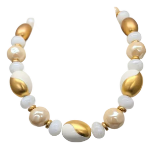 Vintage 1980s Signed Givenchy White & Gold Ying Yang Beaded Necklace