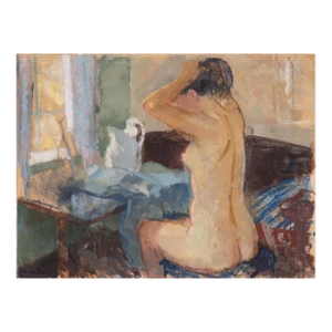 'La Toilette' by Mogens Hertz, 1953, Seated Nude, Paris, Charlottenborg, Bornholm, Benezit, Large Oil