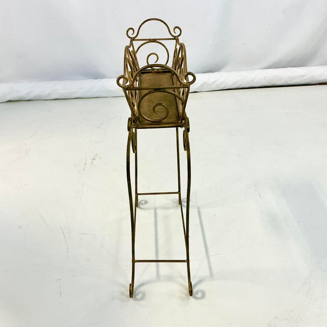 Metal 1970s Vintage Neoclassical Hollywood Regency Metal Plant Stand With Scroll Design For Sale - Image 7 of 13