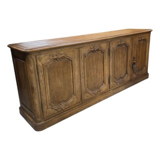 Baker Furniture French Provincial Louis XV Carved Oak Four-Door Sideboard, Circa 1970s For Sale