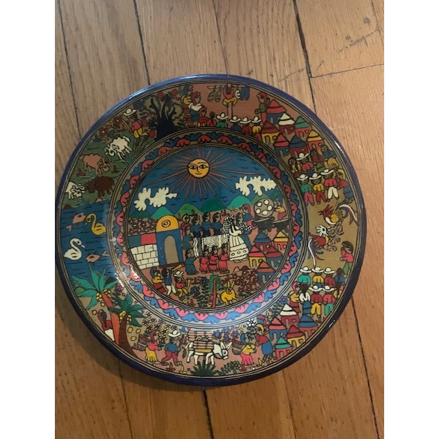 1990s Talavera Terra Cotta Mexican Folk Art Plates- Set of 10 For Sale - Image 4 of 12