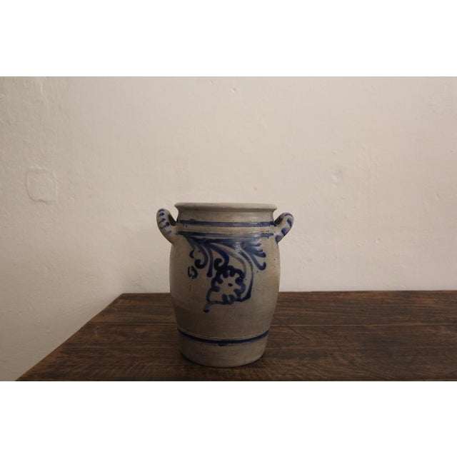 German Folk Art Grey and Cobalt Blue Stoneware Jar, 1890s For Sale - Image 12 of 12