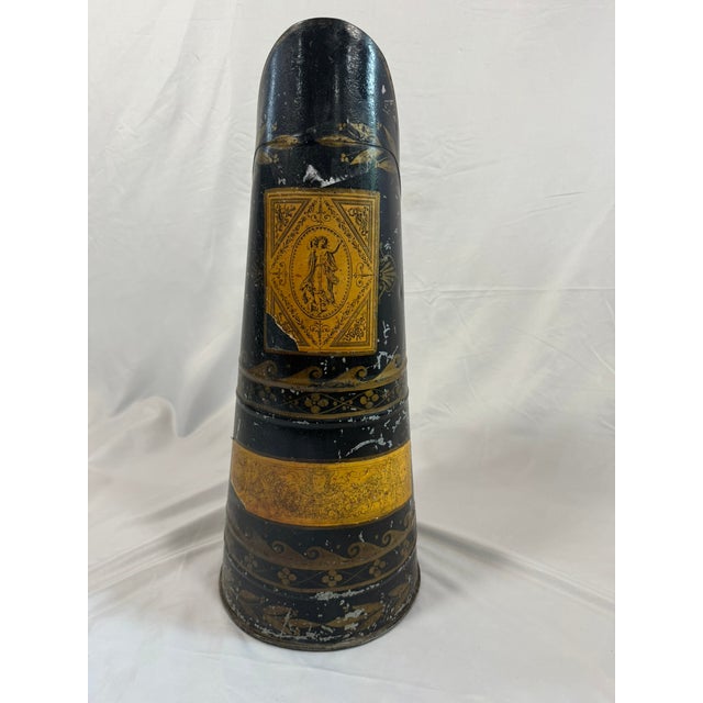 Antique English Tole Coal Helmet Scuttle, Beldray, Gilt Cherub Medallion, 24in For Sale In New York - Image 6 of 13