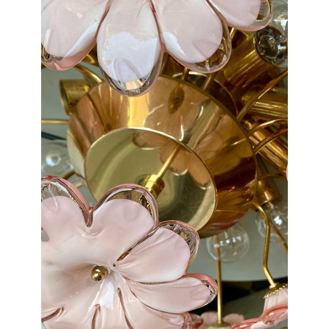 Pink 1960s Murano Glass Flush Mount Ceiling Light With Pink Flowers For Sale - Image 8 of 10
