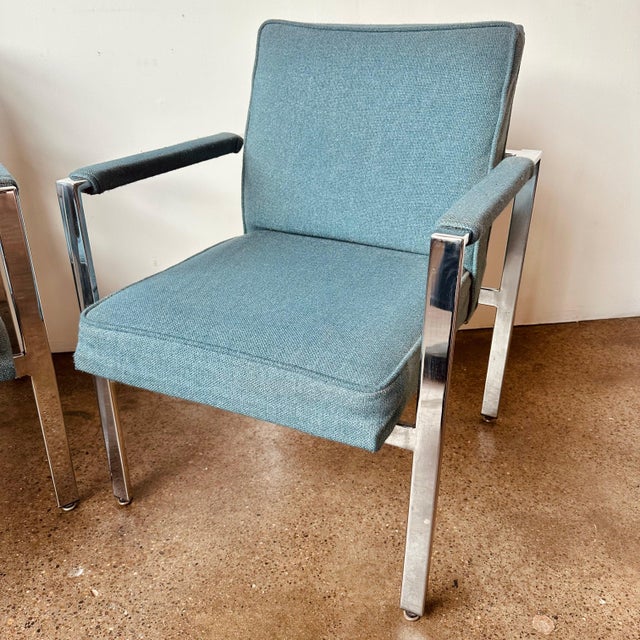 Harvey Probber Style Chrome Arm Chairs - A Pair For Sale - Image 9 of 12