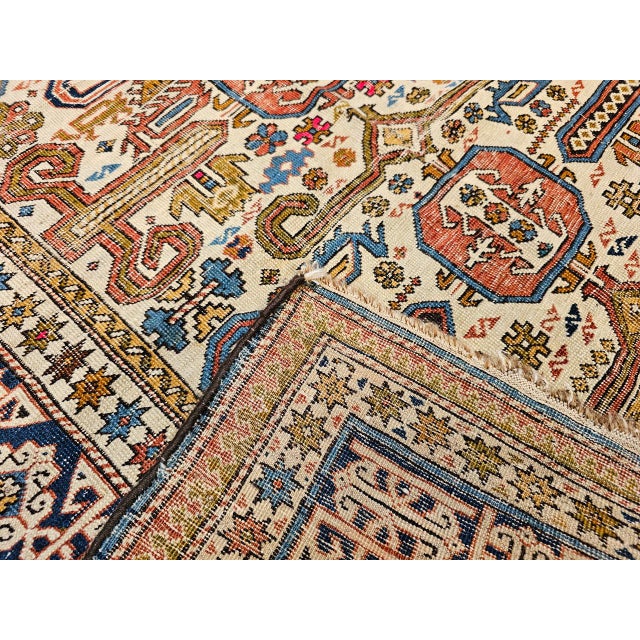 Vintage Caucasian Kilim Rug, Handwoven Wool, Geometric Stripes, Blue & Ivory, 6' x 8' For Sale - Image 18 of 18