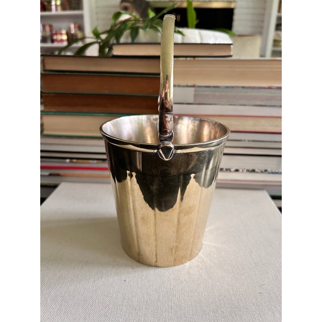 Champagne Vintage Silverplate Brass Petite Ice Bucket With Swing Handle For Sale - Image 8 of 12