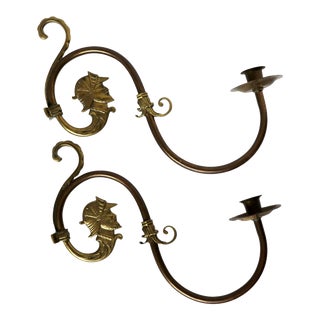 Wall Mounted Brass Candle Holders, Pair For Sale