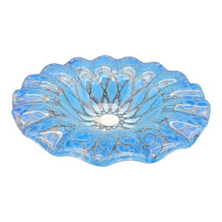 Mid-Century Sydenstricker 'Lace' Blue Ruffled Art Glass Bowl and Plate Set For Sale