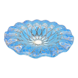 Mid-Century Sydenstricker 'Lace' Blue Ruffled Art Glass Bowl and Plate Set