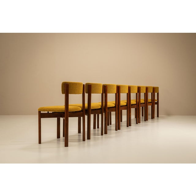 Mid-Century Modern Dining Room Chairs in Ocher Fabric, Italy, 1970s, Set of 8 For Sale - Image 3 of 7